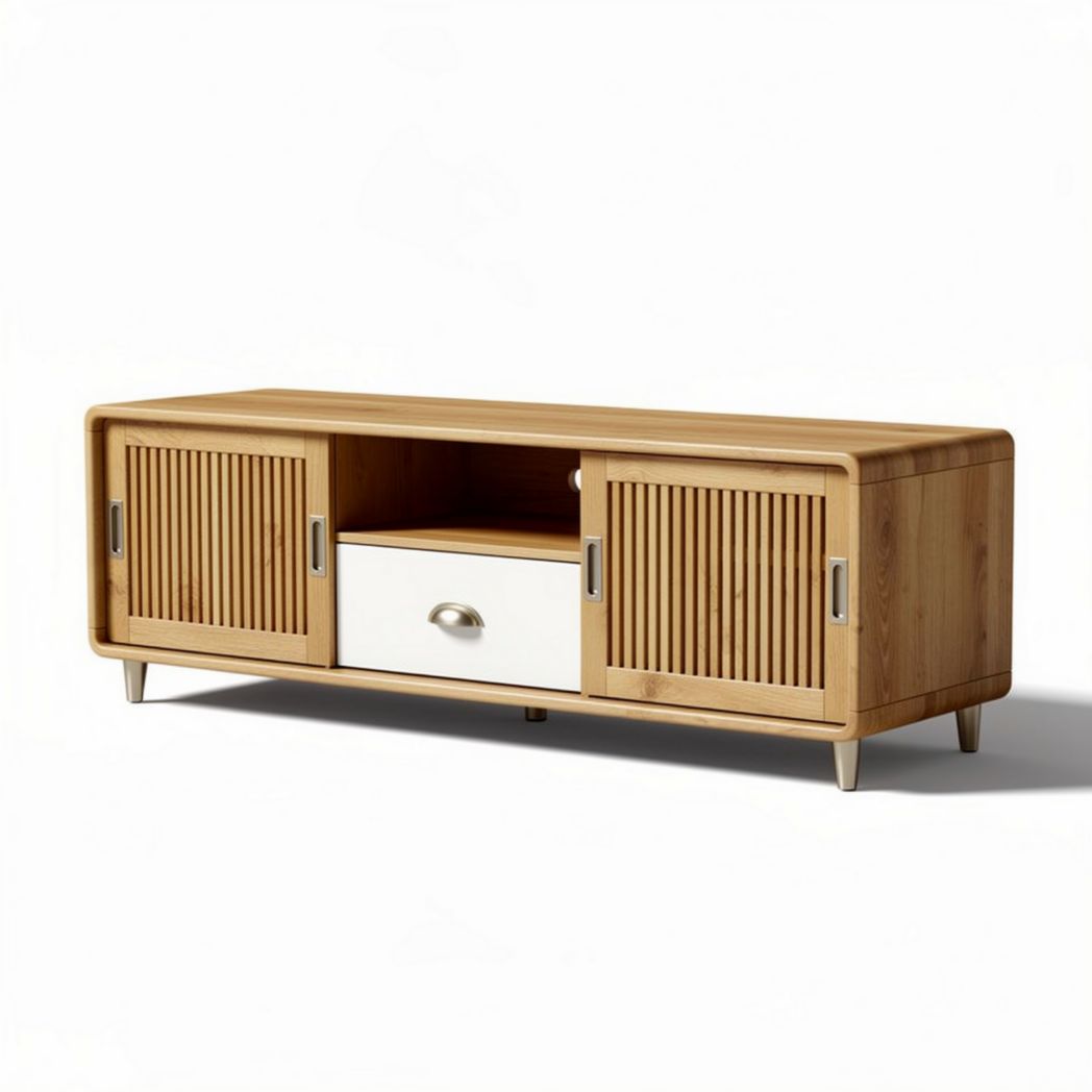 Bamboe tv-meubel met open vak en lades 120 x 40 x 50cm naturel hout