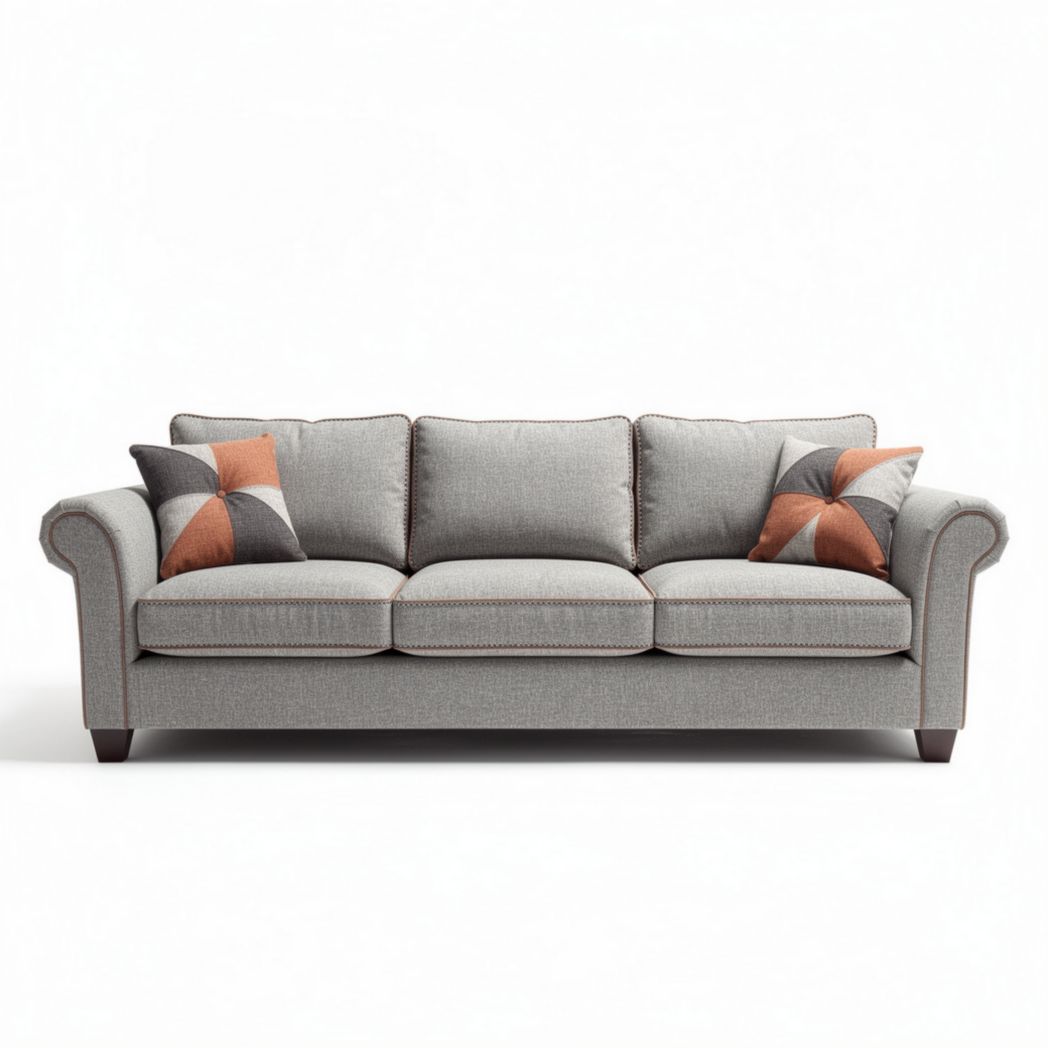 Grijs stoffen bank met kussen 210 x 90 x 85cm voor woonkamergebruik