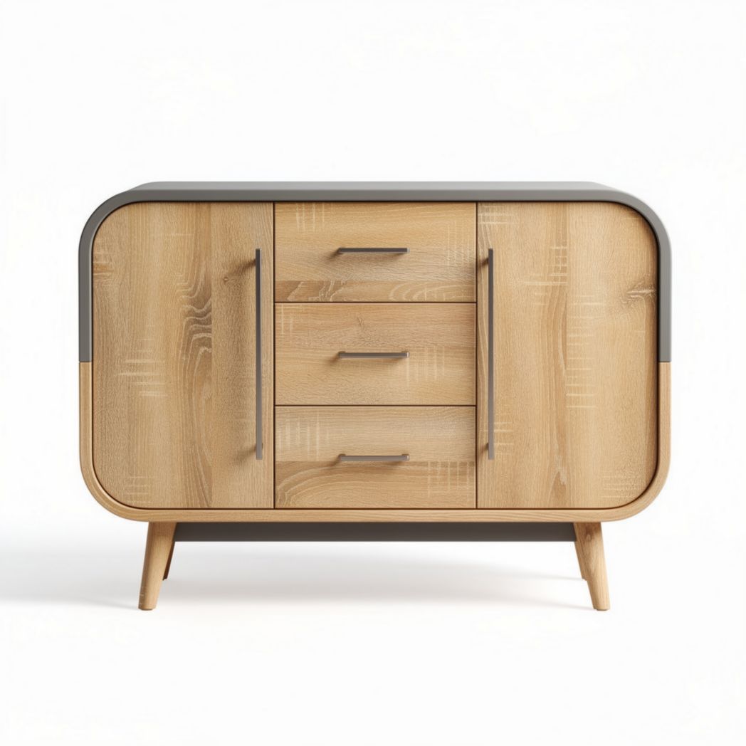 Dressoir van hout met drie lades en deur in natuurlijke kleur 90 x 45 x 75cm