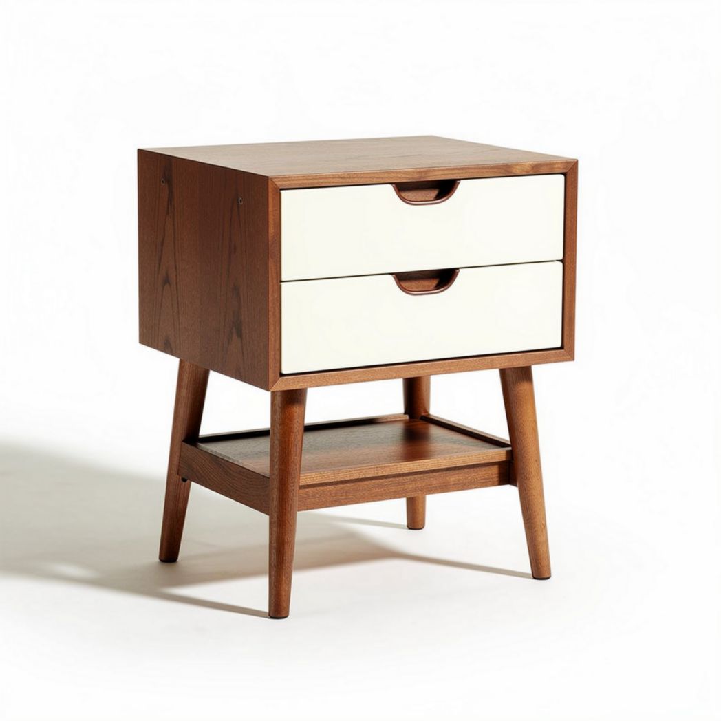 Houten nachttafel met twee lades en open opbergruimte 40 x 40 x 45cm