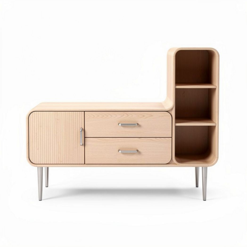 Houten dressoir met open planken en lades 120 x 60 x 80cm naturel