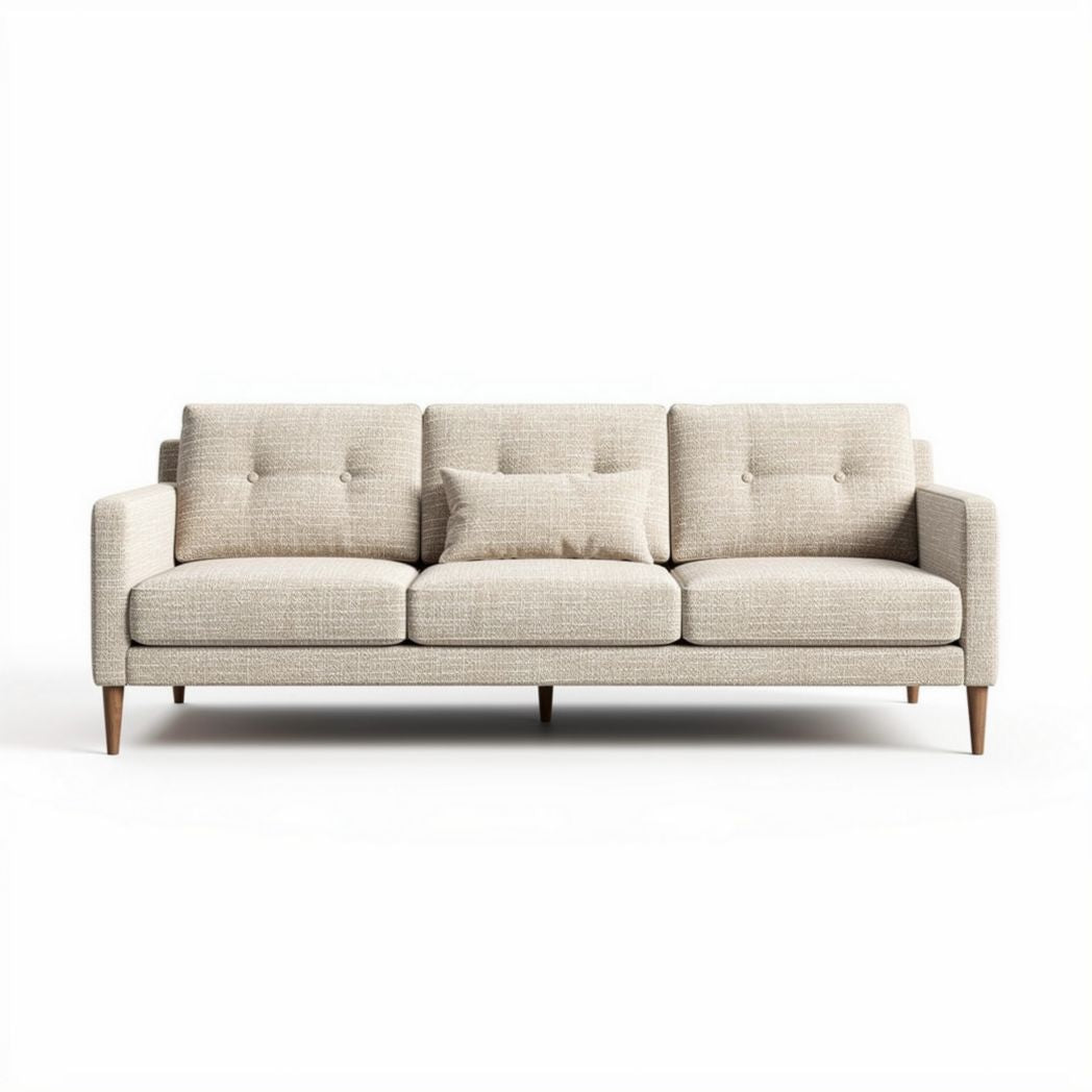 Beige stoffen bank met houten poten 200 x 90 x 80cm voor woonkamer
