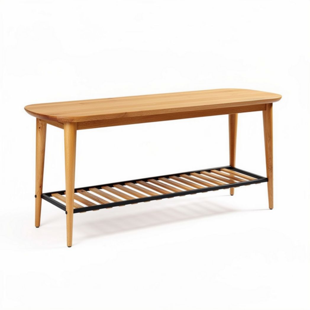Houten tafel met metalen onderstel 120 x 40 x 75cm voor interieurgebruik
