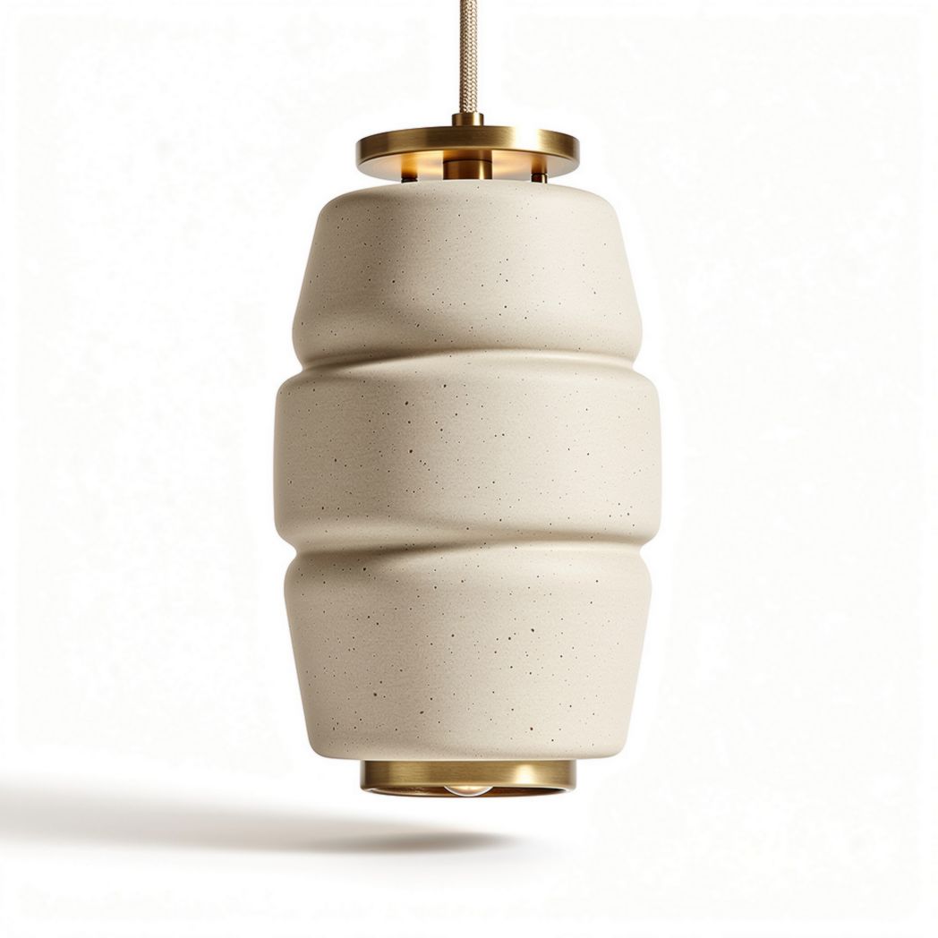 Hanglamp van keramiek in beige met een grootte van 15 x 15 x 30cm