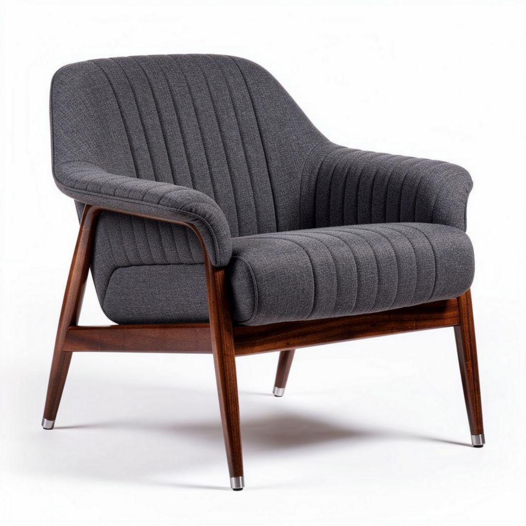 Grijze stoffen fauteuil met houten poten 80 x 75 x 70cm