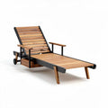 Houten ligstoel met verstelbare rugleuning en metalen frame 160 x 70 x 40cm