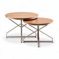 Salontafels set van 2 met eikenhouten blad en roestvrijstalen poten 60 x 60 x 45cm